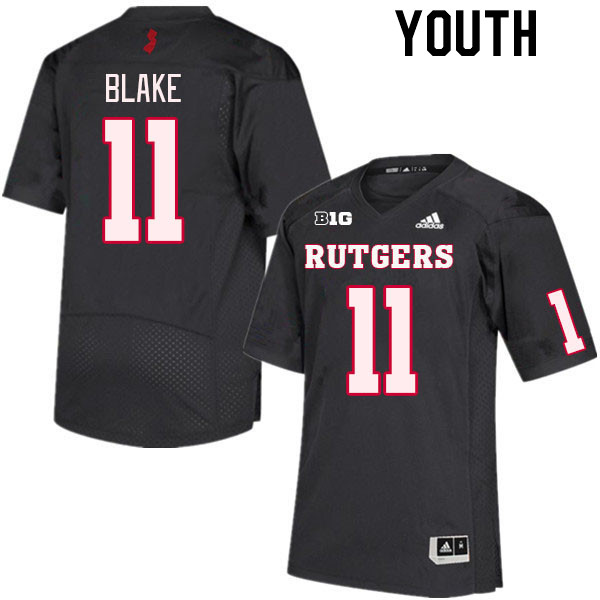 Youth #11 Logan Blake Rutgers Scarlet Knights College Football Jerseys Stitched Sale-Black